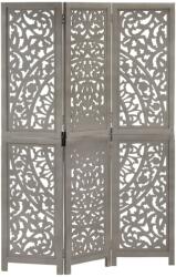 vidaXL 3-paneles szürke mangófa kézzel faragott térelválasztó 120x165cm (285337)