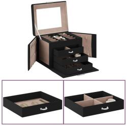 vidaXL ékszerdoboz 3 rétegű tükörrel zárható fekete 26x18x17, 5 cm (4103561)