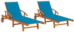 vidaXL 2 db tömör akácfa napozóágy párnákkal (3077334)