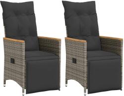 vidaXL 2 db szürke polyrattan dönthető kerti szék párnákkal (365672)