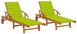 vidaXL 2 db tömör akácfa napozóágy párnákkal (3077341)