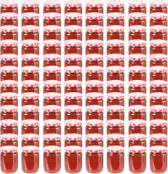 vidaXL 96 db 230 ml-es befőttesüveg piros-fehér tetővel (50799)