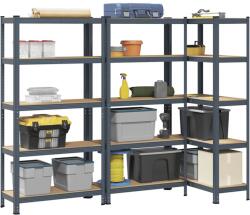 vidaXL 3 db 5-szintes antracitszürke acél és szerelt fa tárolópolc (3307594)