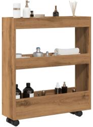 vidaXL 3 szintes kézműves tölgy színű szerelt fa keskeny tárolókocsi (855249)
