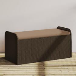vidaXL barna polyrattan tárolópad párnával 115 x 51 x 52 cm (365729)