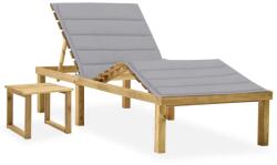 vidaXL impregnált fenyőfa kerti napozóágy asztallal és párnával (3065865)
