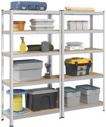 vidaXL 5 rétegű tárolópolcok 2 db ezüst acél és mérnöki fa (4016948)