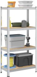 vidaXL 4 szintes ezüstszínű acél és szerelt fa tárolópolc (4016932)
