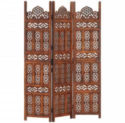 vidaXL 3-paneles barna mangófa kézzel faragott térelválasztó 120x165cm (285324)