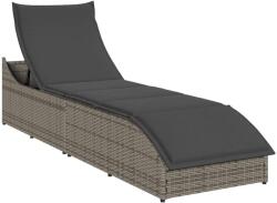 vidaXL összecsukható napozóágy párnával és tárolóval szürke polyrattan (4104222)