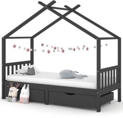 vidaXL fiókos sötétszürke tömör fenyőfa gyerekágykeret 90 x 200 cm (322153)