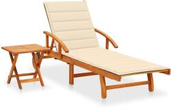 vidaXL tömör akácfa kerti napozóágy asztallal és párnával (3061619)