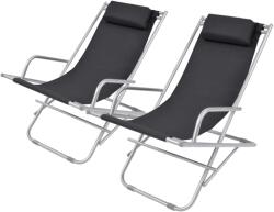 vidaXL 2 db fekete dönthető acél napozószék (42936)