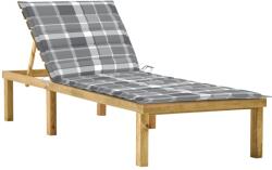 vidaXL impregnált fenyőfa napozóágy szürke kockás párnával (3065863)