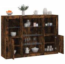 vidaXL 3 db füstös tölgy színű szerelt fa tálalószekrény LED-ekkel (3209132)