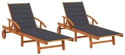 vidaXL 2 db tömör akácfa napozóágy párnákkal (3077330)