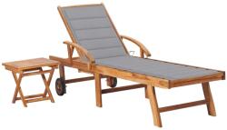 vidaXL tömör tíkfa napozóágy asztallal és párnával (3063022)