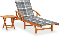 vidaXL tömör akácfa kerti napozóágy asztallal és párnával (3061631)