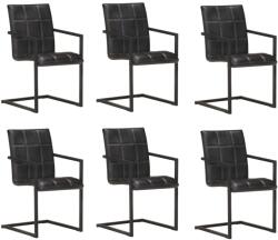 vidaXL 6 db fekete valódi bőr szánkótalpas étkezőszék (3065692)