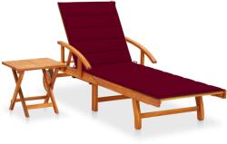 vidaXL tömör akácfa kerti napozóágy asztallal és párnával (3061626)