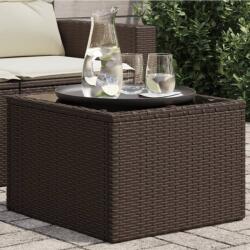 vidaXL barna polyrattan üveglapos kerti asztal 55 x 55 x 37 cm (366207)