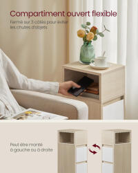 VASAGLE Kailyn Keskeny Éjjeliszekrény Natúr Bézs-Fehér Színben (EUZ-LET656N01)