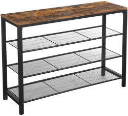 VASAGLE Cipőtartó Állvány 3 Hálós Polccal Rusztikus Barna és Fekete Ipari Stílus (EUZ-LBS014KD01)