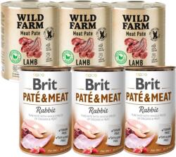 Brit PATE & MEAT RABBIT 3x800g + WILD FARM Pate Lamb 3x800g