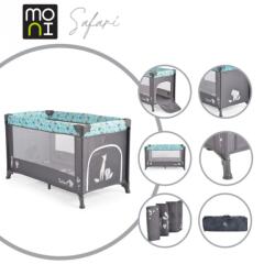 Cangaroo Safari utazóágy 1 szintes, zippes kibújóval állatmintás türkiz/kék