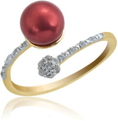  Arannyal Bevont Ezüst Gyűrű Vörös Édesvízi Gyönggyel és Fehér Topázzal, XELP17/57