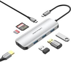Vention Докинг станция Vention TOJHB, от USB-C към 1x USB-C, 3x USB-A, 1x HDMI, 1x SD четец, 1x MicroSD четец, сива (TOJHB)