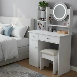 Pepita Amelie Dressing Table cu oglindă, iluminare și rafturi - alb (DT-08)