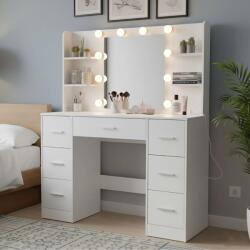 Pepita Rosie Dressing Table cu oglindă LED 7 sertare și 6 rafturi - alb (DT-02)