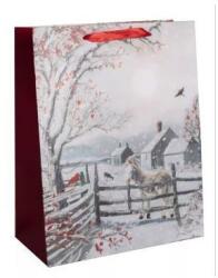 QX Ajándéktasak havas farm mintával - 26 x 32 cm (370435)