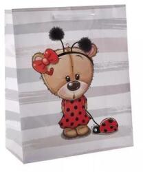 QX Ajándéktasak katicás maci mintával - 18 x 23 cm (368061)