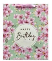 QX Virág mintás születésnapi ajándéktasak - 18 x 23 cm (370590)