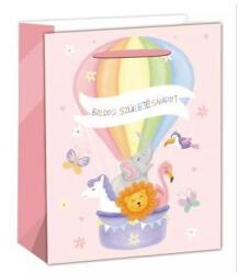 QX Állatok hőlégballonnal ajándéktasak, pink - 18 x 23 cm (370537)