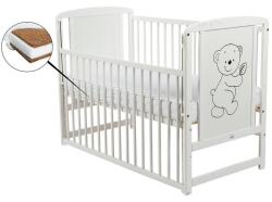 BabyNeeds - Patut din lemn Timmi 120x60 cm cu laterala culisanta, Alb + Saltea 12 cm (BOTIM12CM03AL)