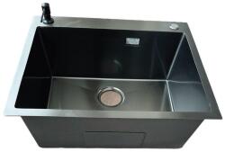 Kevmil MEX 600.500 Exkluzív design extra mély egymedencés rozsdamentes mosogató adagolóval 60 x 50 x 23 cm - Antracit (mex-600x500-antracit)