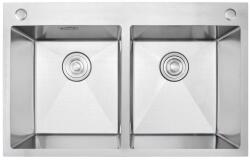 Kevmil MEX 800.500 Inox C Exkluzív design extra mély két medencés rozsdamentes mosogató adagolóval 80 x 50 x 23 cm (MEX 800.500 inox c)