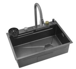 Kevmil SER 750x460 Exkluzív design extra mély egymedencés rozsdamentes mosogató 75 x 46 x 23 cm - Antracit (SER 750x460-antracit)