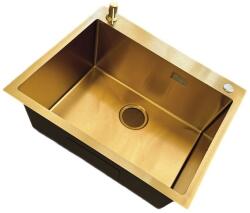Kevmil MEX 600.500 Exkluzív design extra mély egymedencés rozsdamentes mosogató adagolóval 60 x 50 x 23 cm - Gold (mex-600x500-gold)