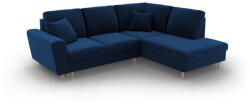 Cosmopolitan Design Kék bársony kinyitható tárolóhelyes sarokkanapé (jobb oldali-L alakú) Kyoto - Cosmopolitan Design