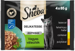 Sheba Delicacy Vegyes Választék Alutasakos Macskaeledel (Lazac, Fehérhúsú hal, Csirke, Pulyka) - 4x85 g