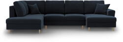 Cosmopolitan Design Sötétkék bársony kinyitható tárolóhelyes sarokkanapé (bal oldali-U alakú) Kyoto - Cosmopolitan Design