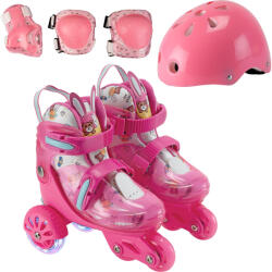 Action Kezdők Roller szett, sisakkal, könyök/térd védő, állítható, S méret(31-34), rózsaszín 34 rózsaszín