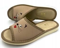 Maximus Női papucs, Size 39, barna, cicás motívummal, eco bőr talpbetét (39C01)