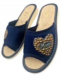 Maximus Női Házipapucs, Size 38, bőr, "Mama" felirattal, selyemsál (Kapcie na Dzień Matki r. 38)