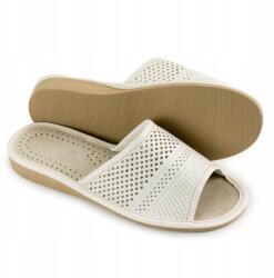 Nowo Női bőr papucs, fehér, áttört minta, Size 36-41, EVA gumi talp (K-1187B)