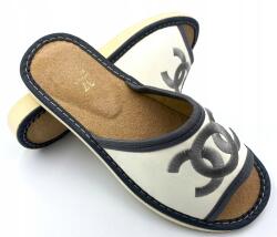 Maximus Női házipapucs, bőr, nyitott, fehér-szürke, Size 40 (07Z01)